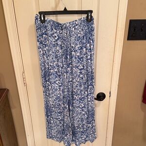 Blue Patterned Wide-Leg Women's Pants